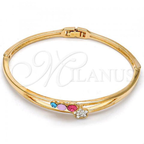 Oro Laminado Individual Bangle, Gold Filled Style Flower Design, with Multicolor Crystal, Polished, Golden Finish, 07.171.0032.1.04 (07 MM Thickness, Size 5 - 2.50 Diameter)