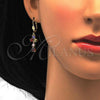 Oro Laminado Necklace and Earring, Gold Filled Style Flower and Teardrop Design, with Multicolor Cubic Zirconia, Polished, Golden Finish, 06.221.0008.1