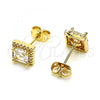 Oro Laminado Stud Earring, Gold Filled Style Cluster Design, with White Cubic Zirconia and White Micro Pave, Polished, Golden Finish, 02.342.0103.1