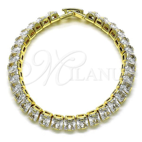 Oro Laminado Tennis Bracelet, Gold Filled Style Square Four Cut Design, with White Cubic Zirconia, Polished, Golden Finish, 03.283.0357.07