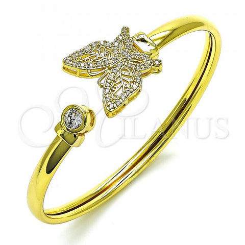 Oro Laminado Individual Bangle, Gold Filled Style Butterfly Design, with White Micro Pave and White Cubic Zirconia, Polished, Golden Finish, 07.381.0011