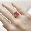 Oro Laminado Multi Stone Ring, Gold Filled Style Cluster and Baguette Design, with Ruby and White Cubic Zirconia, Polished, Golden Finish, 01.196.0037.1
