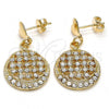 Oro Laminado Dangle Earring, Gold Filled Style Heart Design, with White Crystal, Polished, Golden Finish, 02.63.2492