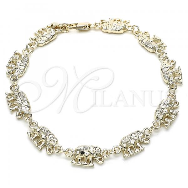 Oro Laminado Fancy Bracelet, Gold Filled Style Elephant Design, Polished, Golden Finish, 03.351.0086.08