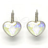 Rhodium Plated Leverback Earring, Heart Design, with Aurore Boreale Swarovski Crystals, Polished, Rhodium Finish, 02.239.0013.9