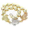Oro Laminado Fancy Bracelet, Gold Filled Style Elephant and Heart Design, Polished, Tricolor, 03.63.1873.1.08