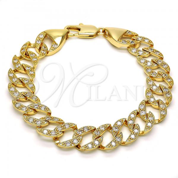 Oro Laminado Fancy Bracelet, Gold Filled Style with White Cubic Zirconia, Polished, Golden Finish, 03.284.0005.09