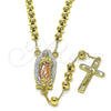 Oro Laminado Medium Rosary, Gold Filled Style Guadalupe and Ball Design, Polished, Golden Finish, 09.411.0008.24