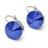 Rhodium Plated Leverback Earring, with Blue Zircon Swarovski Crystals, Polished, Rhodium Finish, 02.239.0005.11