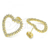 Oro Laminado Stud Earring, Gold Filled Style Heart Design, with White Micro Pave, Polished, Golden Finish, 02.156.0439