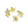 Oro Laminado Stud Earring, Gold Filled Style Teddy Bear Design, with White Micro Pave, Polished, Golden Finish, 02.156.0427