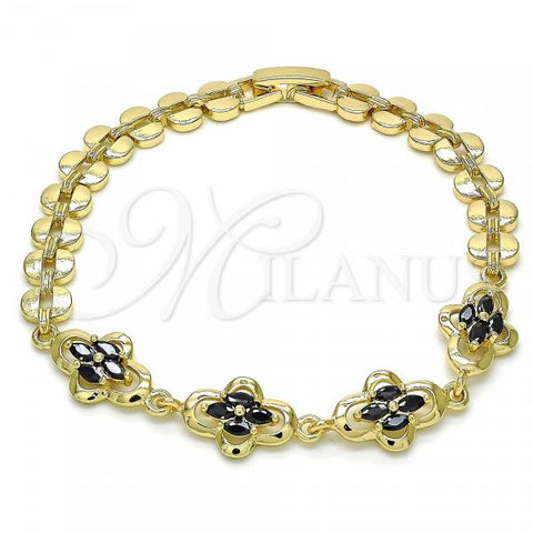 Oro Laminado Fancy Bracelet, Gold Filled Style with Black Cubic Zirconia, Polished, Golden Finish, 03.357.0015.3.07