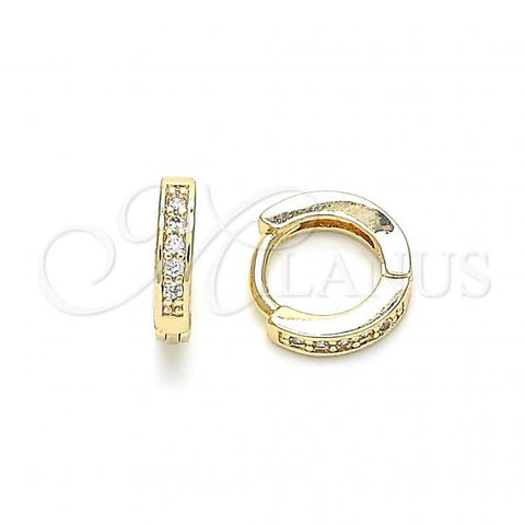 Oro Laminado Huggie Hoop, Gold Filled Style with White Micro Pave, Polished, Golden Finish, 02.195.0105.10