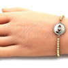 Oro Laminado Adjustable Bolo Bracelet, Gold Filled Style Evil Eye and Ball Design, with White Micro Pave and White Cubic Zirconia, Polished, Golden Finish, 03.368.0042.11