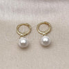 Oro Laminado Dangle Earring, Gold Filled Style Ball Design, with Ivory Pearl, Polished, Golden Finish, 02.213.0723