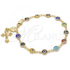 Oro Laminado Bracelet Rosary, Gold Filled Style Guadalupe and Crucifix Design, Multicolor Resin Finish, Golden Finish, 09.63.0107.1.08