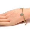 Oro Laminado Charm Bracelet, Gold Filled Style Butterfly and Rolo Design, with White Crystal, Polished, Golden Finish, 03.63.1374.07