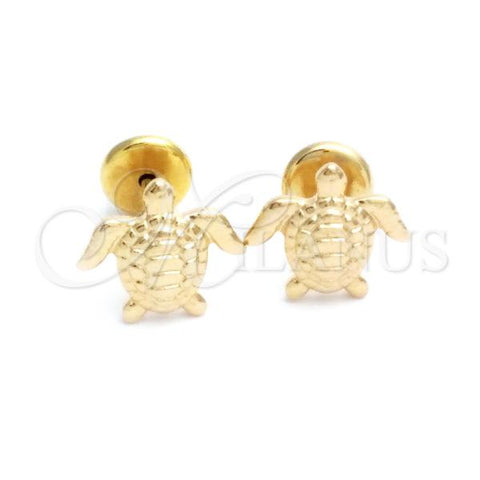 Oro Laminado Stud Earring, Gold Filled Style Turtle Design, Turquoise Polished, Golden Finish, 02.58.0014