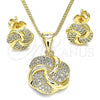Oro Laminado Earring and Pendant Adult Set, Gold Filled Style Love Knot Design, with White Micro Pave, Polished, Golden Finish, 10.342.0059
