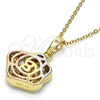Oro Laminado Fancy Pendant, Gold Filled Style Flower Design, Matte Finish, Tricolor, 5.181.013