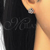 Sterling Silver Stud Earring, Flower Design, with White Cubic Zirconia, Polished, Rose Gold Finish, 02.174.0084.1