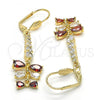 Oro Laminado Long Earring, Gold Filled Style Teardrop Design, with Garnet and White Cubic Zirconia, Polished, Golden Finish, 02.210.0208