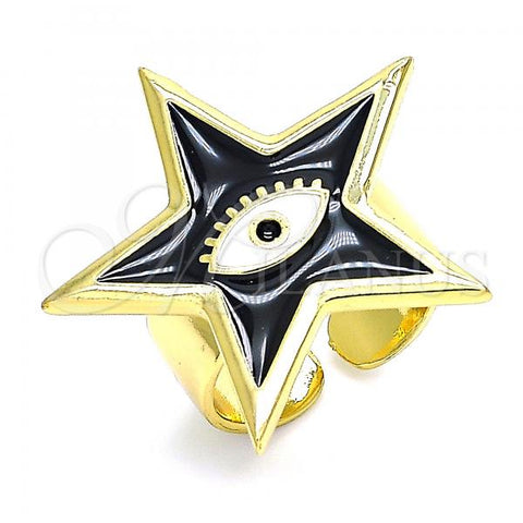 Oro Laminado Elegant Ring, Gold Filled Style Evil Eye and Star Design, Black Enamel Finish, Golden Finish, 01.313.0009.1 (One size fits all)