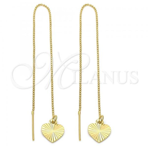 Oro Laminado Threader Earring, Gold Filled Style Heart Design, Golden Finish, 02.64.0574