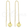 Oro Laminado Threader Earring, Gold Filled Style Heart Design, Golden Finish, 02.64.0574