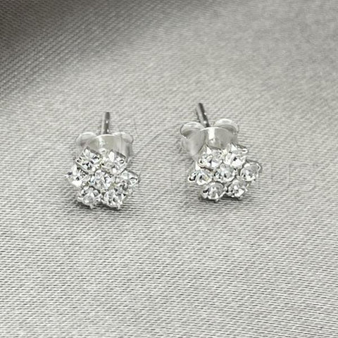 Sterling Silver Stud Earring, Flower Design, with White Crystal, Polished, Silver Finish, 02.406.0015.03