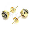 Oro Laminado Stud Earring, Gold Filled Style with Black Micro Pave, Polished, Golden Finish, 02.156.0424.4