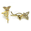 Oro Laminado Earcuff Earring, Gold Filled Style Butterfly Design, with White Micro Pave, Polished, Golden Finish, 02.210.0699