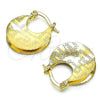 Oro Laminado Small Hoop, Gold Filled Style Greek Key Design, Diamond Cutting Finish, Golden Finish, 5.149.040.20