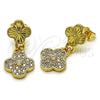Oro Laminado Stud Earring, Gold Filled Style Four-leaf Clover Design, with White Cubic Zirconia, Diamond Cutting Finish, Golden Finish, 02.283.0250