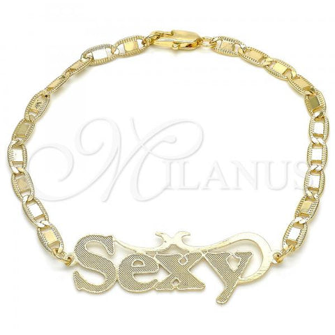 Oro Laminado Fancy Bracelet, Gold Filled Style Nameplate Design, Polished, Golden Finish, 03.63.1970.08