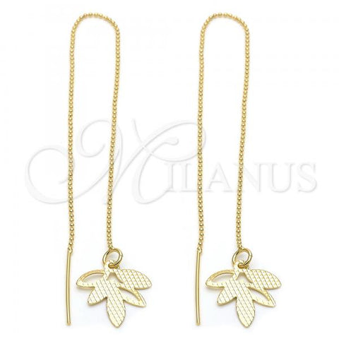 Oro Laminado Threader Earring, Gold Filled Style Leaf Design, Golden Finish, 5.114.004