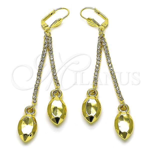 Oro Laminado Long Earring, Gold Filled Style with  Cubic Zirconia, Golden Finish, 5.101.005