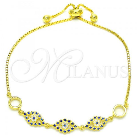 Sterling Silver Fancy Bracelet, with Sapphire Blue and White Cubic Zirconia, Polished, Golden Finish, 03.369.0008.2.10