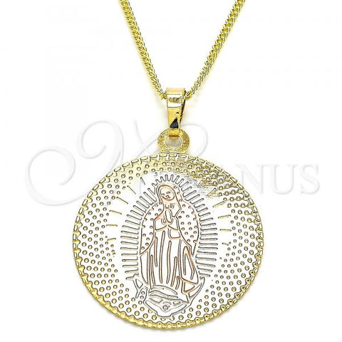 Oro Laminado Pendant Necklace, Gold Filled Style Guadalupe Design, Polished, Tricolor, 04.106.0062.20