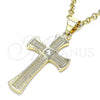 Oro Laminado Religious Pendant, Gold Filled Style Cross Design, with White Crystal, Polished, Golden Finish, 05.213.0081