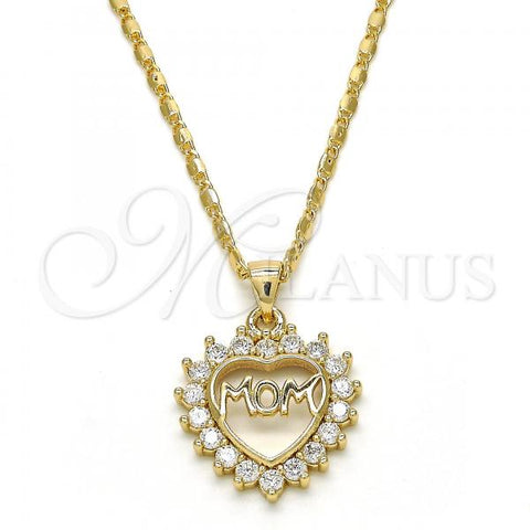 Oro Laminado Pendant Necklace, Gold Filled Style Heart Design, with White Cubic Zirconia, Polished, Golden Finish, 04.156.0092.1.20