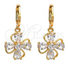 Oro Laminado Dangle Earring, Gold Filled Style Flower and Teardrop Design, with White Cubic Zirconia, Polished, Golden Finish, 02.217.0054