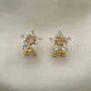 Oro Laminado Stud Earring, Gold Filled Style Star Design, with Pink and White Cubic Zirconia, Polished, Golden Finish, 02.217.0082.6 *PROMO*