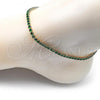 Oro Laminado Fancy Anklet, Gold Filled Style Cluster Design, with Green Cubic Zirconia, Polished, Golden Finish, 03.130.0009.8.10