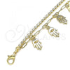 Oro Laminado Charm Anklet , Gold Filled Style Hand of God and Paperclip Design, with White Crystal, Polished, Golden Finish, 03.372.0014.10
