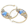 Oro Laminado Large Hoop, Gold Filled Style Elephant and Heart Design, with White and Black Crystal, Blue Resin Finish, Golden Finish, 02.380.0051.6.50
