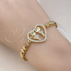 Oro Laminado Fancy Bracelet, Gold Filled Style Heart and Little Girl Design, with White and Green Cubic Zirconia, Polished, Golden Finish, 03.283.0398.07