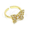 Oro Laminado Multi Stone Ring, Gold Filled Style Butterfly Design, with White Cubic Zirconia, Polished, Golden Finish, 01.210.0117
