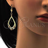 Oro Laminado Dangle Earring, Gold Filled Style Teardrop Design, with White Crystal, Polished, Golden Finish, 89.003