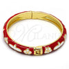 Oro Laminado Individual Bangle, Gold Filled Style Flower Design, Red Enamel Finish, Golden Finish, 07.246.0002.4.02 (08 MM Thickness, Size 2 - 1.75 Diameter)